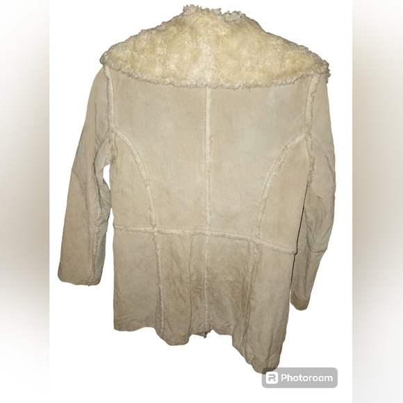 BB DAKOTA By STEVE MADDEN EUC 100% Vntg 2000 Leather Coat. Gorgeous. Beige Sz L - Picture 4 of 6